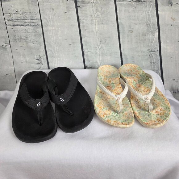Olukai Womens Flip Flop Bundle Lot Size 9 Ohana and Ho'opio Black White Comfort - Picture 1 of 13